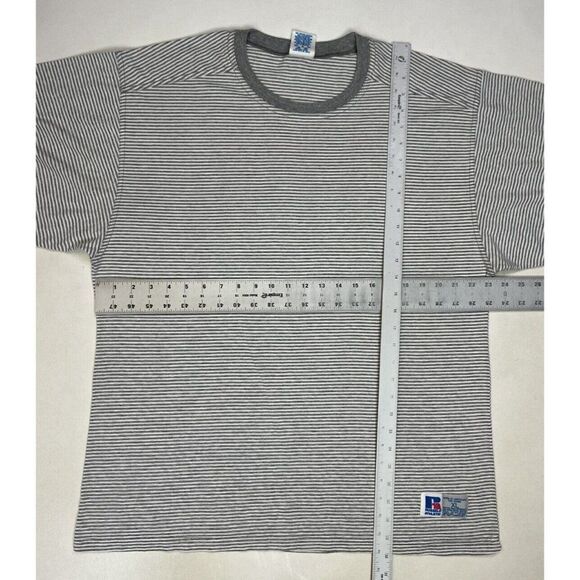 VINTAGE Russell Athletic T-shirt Men XL Gray Striped Short Sleeve USA 90s - Picture 6 of 6